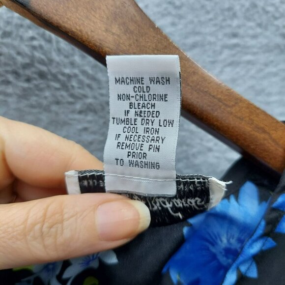 Anthony Richards Womens Floral Short-Sleeve Blouse Size 1X Black/Blue Polyester - Picture 3 of 4